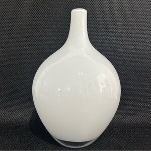 Retired IKEA Salong MCM Style Handmade Opaque White Cased Glass Vase Decor 8” T